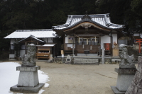 拝殿の屋根、境内にも雪